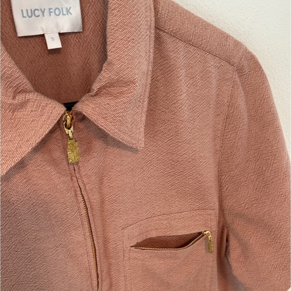 Lucy Folk Dusty Rose Pink Textured Short Sleeve Cropped Quarter Zip Top Small - Picture 4 of 17
